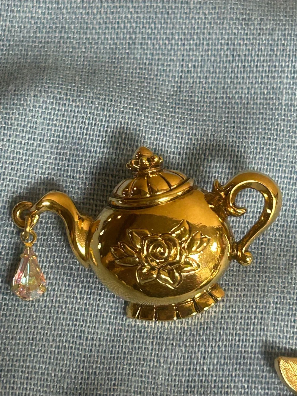 Gold Tone Apple Brooch, teapot brooch and floral brooch -  Teacher core